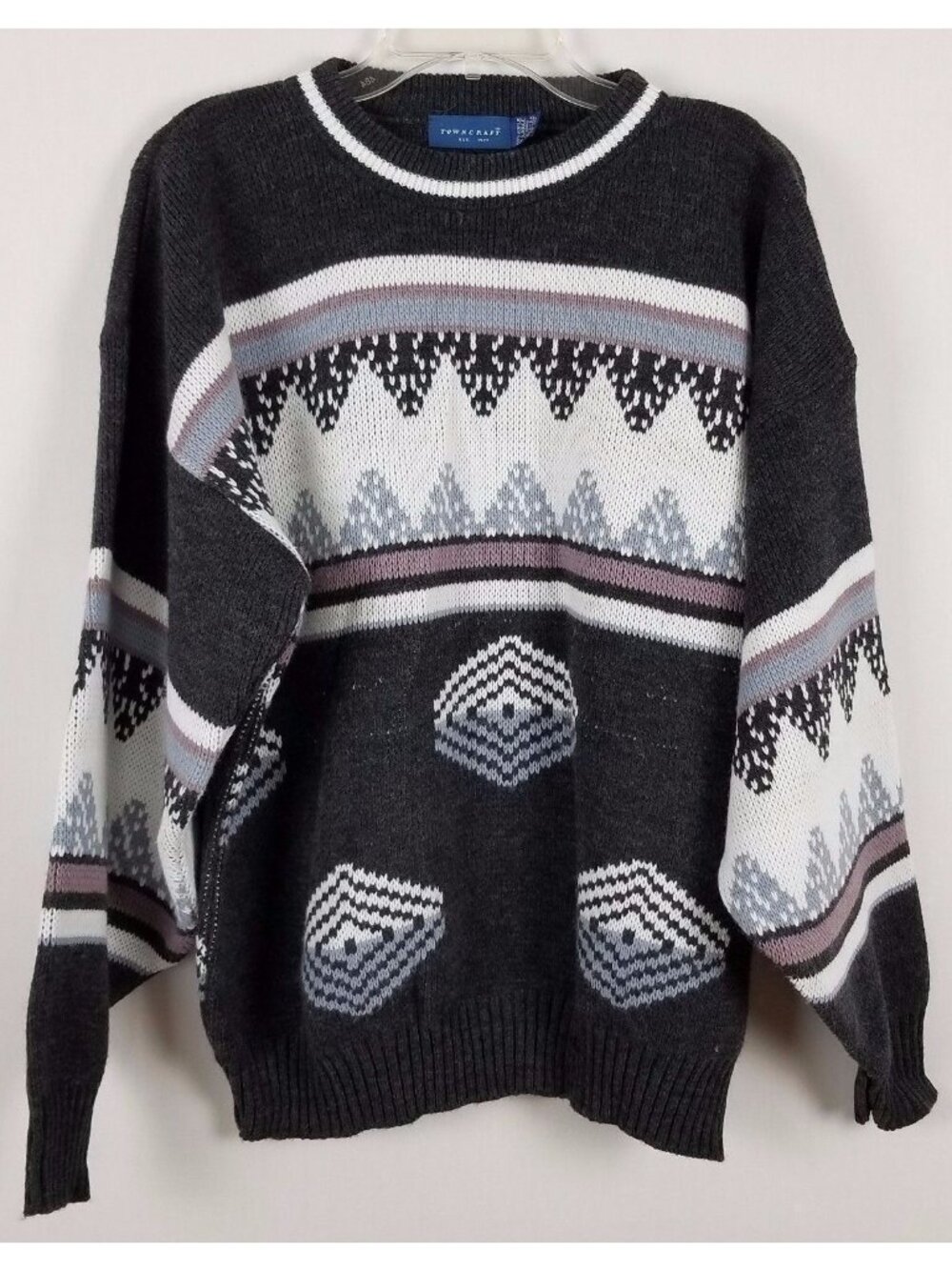 TOWNCRAFT Vintage multi-colored geometric gray pink men sweater sz XL